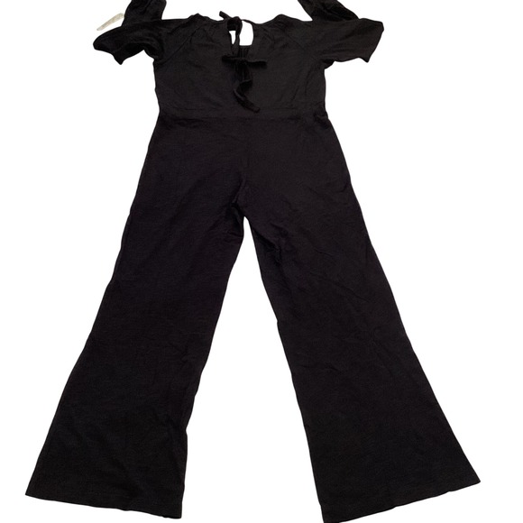 WILT Black Cotton Drawstring Waist Wide Leg Jumpsuit XS Made in USA, Long Sleeve - Picture 9 of 9